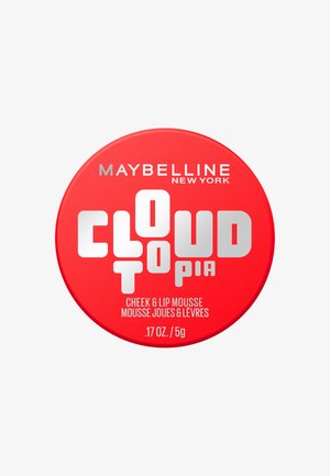 Red circular container of Maybelline New York Cloud Topia cheek and lip mousse, 0.17 oz (5g).