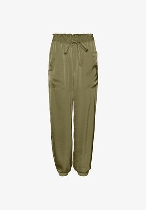 Kergeõhulised oliivrohelised püksid, millel on lõdvestatud istuvus, elastne vöökoht, reguleeritav nöör ja küljetaskud. Valmistatud siledast ja pehmest kangast.