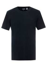 Czarna bawełniana koszulka z krótkim rękawem, okrągłym dekoltem i subtelnie wytłoczonym logo "LEVI'S" na klatce piersiowej. Gładka tekstura, prosty krój.