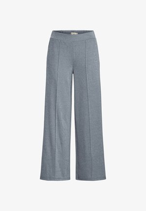 Šedé, široké nohavice vyrobené z mäkkého, elastického materiálu. Majú hladký, elastický pás a vertikálne švy pre dodatočný detail.