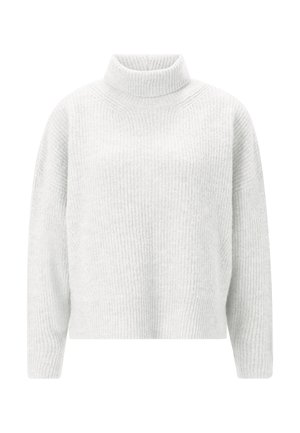 Lichtgrijze turtleneck trui van ribgebreid materiaal, met een boxy fit en verlaagde schouders. Geen zichtbare sluitingen of versieringen.