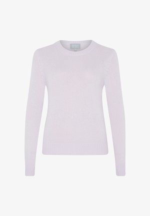 Licht paarse gebreide trui met lange mouwen, ronde halslijn, geribde manchetten en zoom, met een zachte textuur en een aansluitende pasvorm.