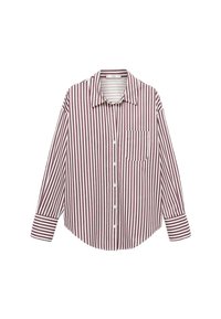 Camisa de manga larga en rayas verticales color crema y burdeos. Cuenta con un bolsillo frontal, cierre de botones y cuello. Tejido de mezcla de algodón.
