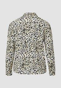 Langsleeve top met een luipaardprint in zwart en beige. Soepele stof, relaxed fit, met een kraag en manchetten.