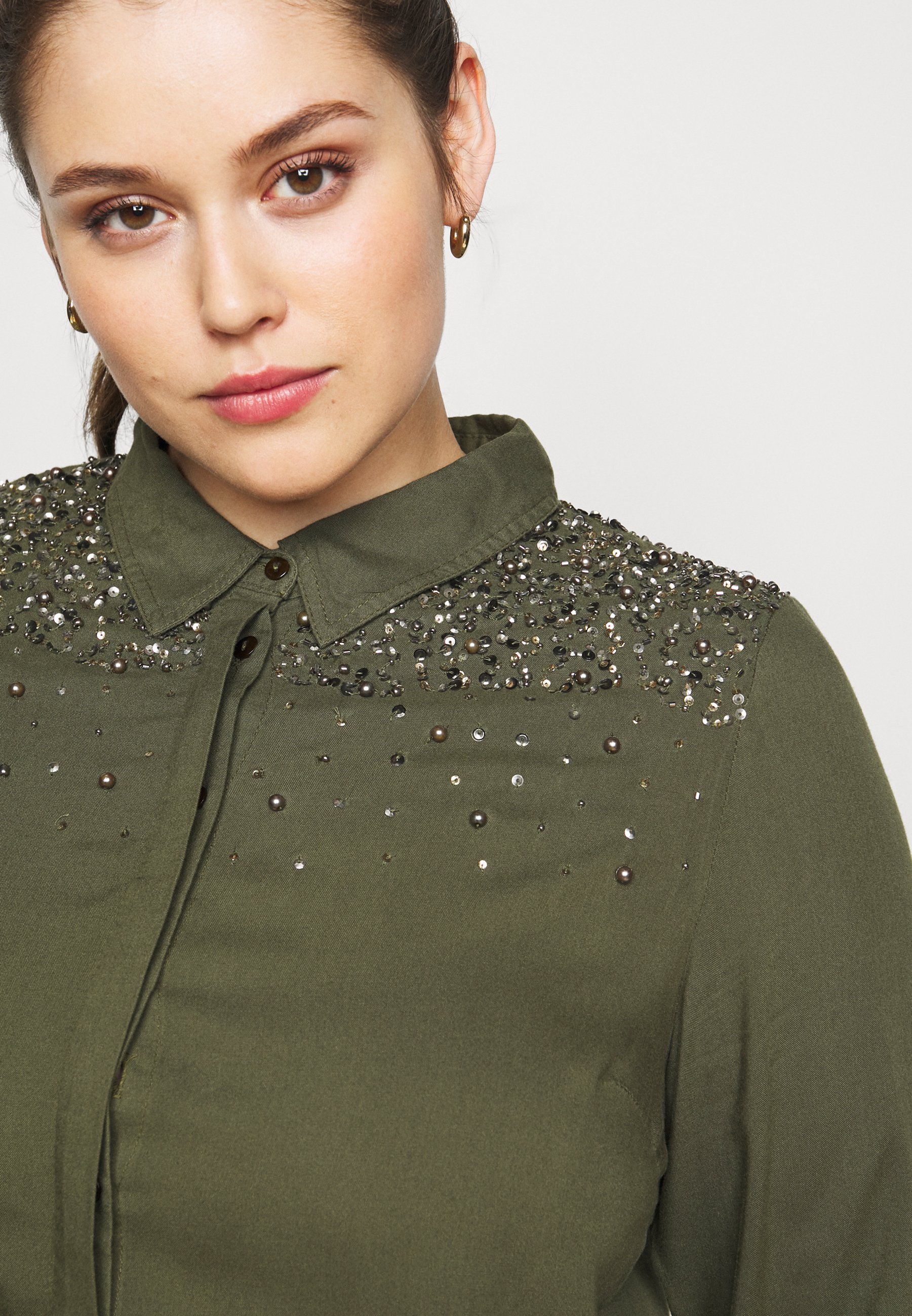 Button-down blouse - khaki - Zalando 