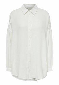 Witte, geplooide button-up shirt met kraag, met lange mouwen en een losse pasvorm, van textuurstof, en met knoopsluiting aan de voorkant.