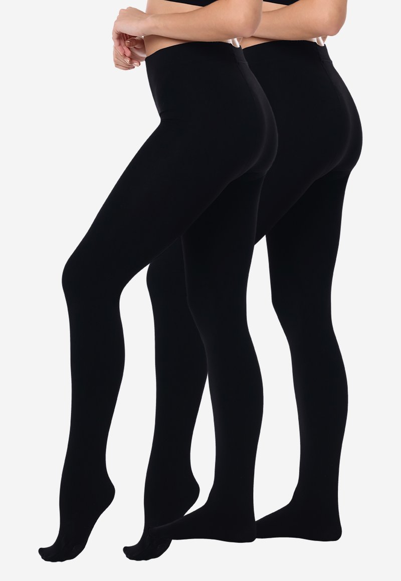Leggings neri con una texture liscia e opaca, vita alta e design aderente, che mostrano uno stile a lunghezza intera senza cuciture visibili.