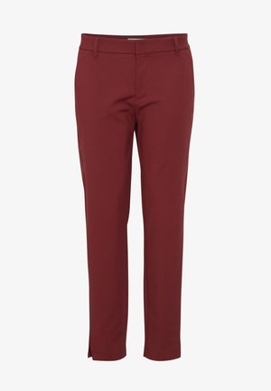 Bordo kelnės, pagamintos iš lygios medžiagos, su pritaikytu siluetu, lieknu siuvimu ir šoninėmis praplatintomis detalėmis apvaduose.