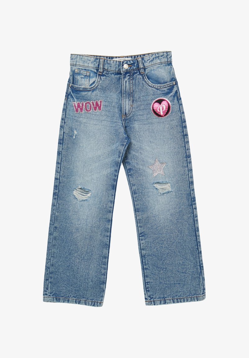 Calliope WIDE LEG RICAMI - Jean boyfriend - blu denim medio chiaro