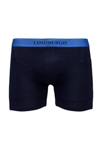 Navy blue men's boxer briefs with a wide blue waistband featuring "LINDBERGH" in black letters.