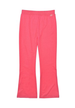 Leuchtend pinke, gerade geschnittene Hose mit elastischem Bund und kleinem Stern-Logo-Etikett nahe der Taille, auf weißem Hintergrund dargestellt.