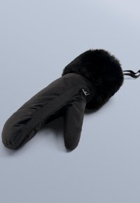 Czarne rękawice z miękkim mankietem z futerka syntetycznego, pikowanym wzorem oraz bocznym paskiem do regulacji. Wykonane z trwałego, odpornego na warunki atmosferyczne materiału.