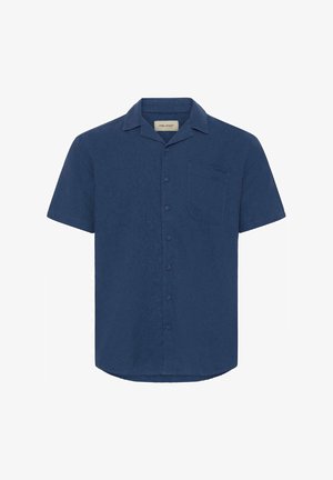 Lühikeste varrukatega nööbitav särk ühtlases meresinine toonis. Omadusteks on pehme kangapind, üks rinnatasku ja lahtise kraega kamp-särgi disain.