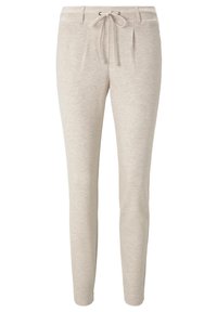 Beiga joggerbyxor med dragsko i midjan, med en mjuk textur och tapered bendesign. Inkluderar framfickor och diskreta sömdetaljer.