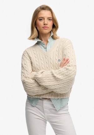 OVERSIZED V NECK - Pullover - oatmeal beige