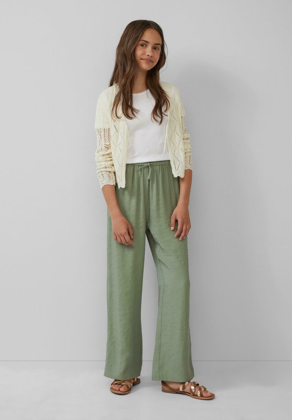 GLÄNZENDE WIDE MIT ELASTIKBUND - Stoffhose - olivgrün