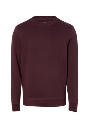 Langärmliges Sweatshirt mit Rundhalsausschnitt in einfarbigem Dunkelburgunder mit gerippten Bündchen und Saum, dargestellt auf weißem Hintergrund.