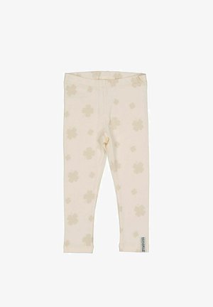 Lyscreme leggings lavet af blødt stof med et mønster af subtile beige blomsterformer, med et elastisk liv og et lille logo mærke.