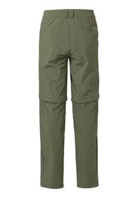 Pantaloni da trekking in verde oliva con zip, dal tessuto liscio, vita regolabile e tasca posteriore. Presentano ginocchia articolate per un'ottima mobilità.