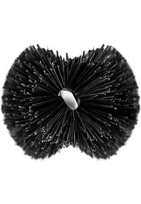Spazzola per la pulizia nera con setole densamente confezionate disposte in forma circolare, dotata di un piccolo connettore centrale metallico.