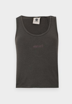 Ciemnoszary prążkowany bezrękawnik z dekoltem w serek i haftem "element" na środku przodu.