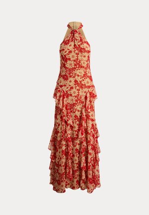 Lauren Ralph Lauren, FLORAL RUFFLE-TRIM GEORGETTE HALTER GOWN - Maxikjoler - red/tan