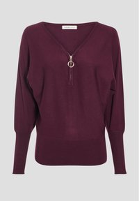 Bordeaux pullover sweater lavet af blødt strikket stof, med V-hals og en lynlås foran med ringtræk. Løs pasform med ribstrikkede manchetter.