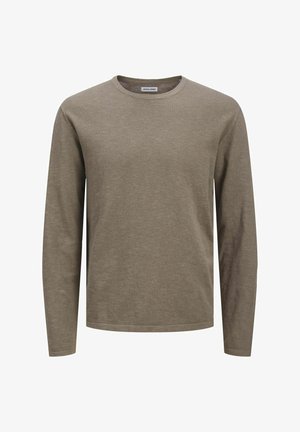 Hosszú ujjú póló tompa olíva zöld színben, puha anyagból készült, kerek nyakkal és letisztult varrással, egyszerű, klasszikus dizájnnal.