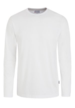 Witte lange mouwen shirt van zachte katoen, met een ronde hals en een rechte zoom. Geen zichtbare patronen of accenten.