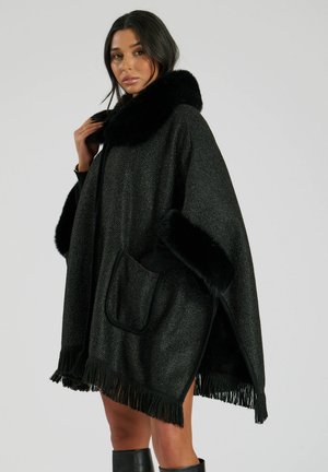 South Beach FAUX FUR PONCHO - Cape - black