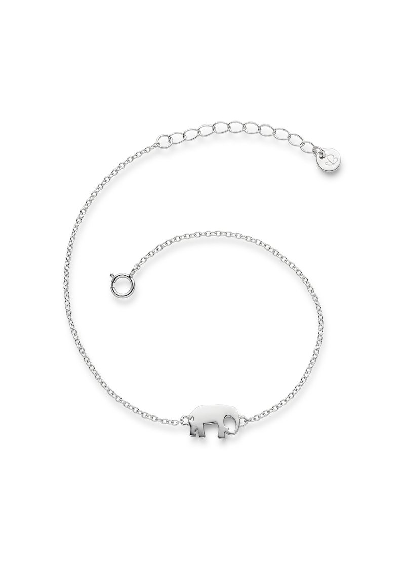 Pulsera de plata con un charm de elefante, con una delicada cadena y un cierre ajustable para personalizar el tamaño.