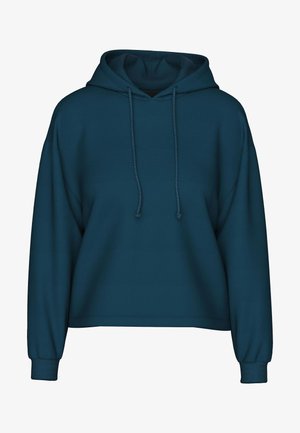 Teal cropped hoodie med snor i hætten, lange ærmer og ribbede cuffs. Fremstillet af blødt materiale med en glat tekstur.