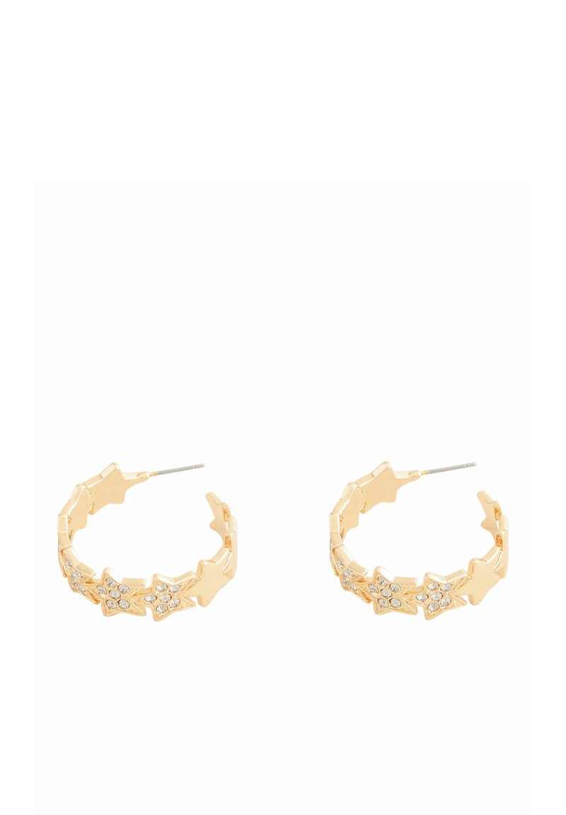 Cercei din aur cu un model de stea și pietre transparente. Cerceii sunt segmentați și au o finisare lucioasă pentru un plus de strălucire.