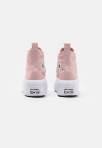 Para różowych wysokich trampek Converse All Star pokazana z tyłu na białym tle.