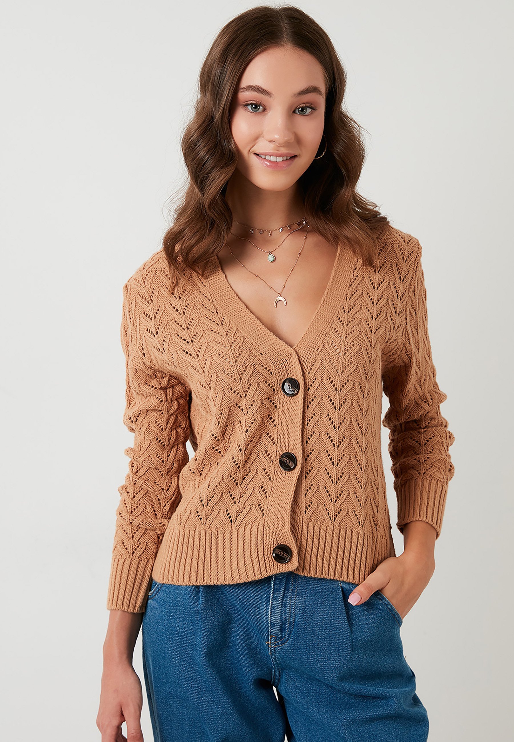 LELA V-NECK - Cardigan - camel - Zalando.ie
