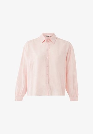 Lichtroze overhemd met lange mouwen, een kraag, gestructureerde stof en subtiele patroondetails. Glad oppervlak en ontspannen pasvorm.