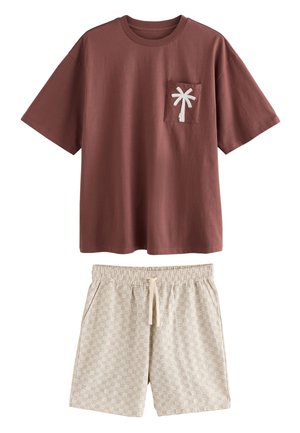 REGULAR FIT - EMBROIDERED  SET - Nattøj sæt - rust brown black