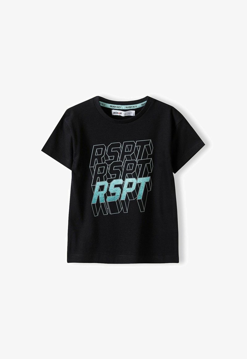 Camiseta negra de manga corta con un audaz gráfico multicolor "RSPT". Confeccionada en una tela suave, con cuello redondo y un ajuste casual.