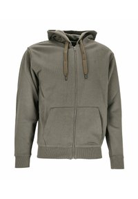 Felpa con zip verde oliva realizzata in morbido cotone misto. Caratterizzata da cappuccio con coulisse, tasche frontali e polsini e orlo a coste.