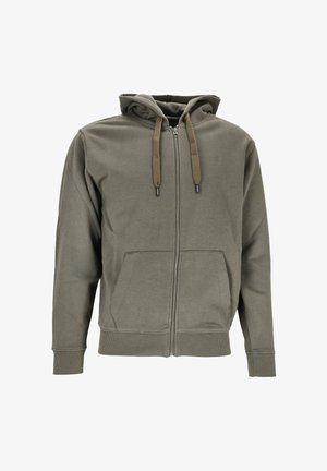 Felpa con zip verde oliva realizzata in morbido cotone misto. Caratterizzata da cappuccio con coulisse, tasche frontali e polsini e orlo a coste.