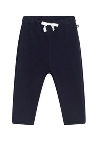 Μπλε ναυτικό βαμβακερό παντελόνι jogger με ελαστική ζώνη μέσης και λευκό κορδόνι. Διαθέτει στενή εφαρμογή και δεν έχει εμφανείς τσέπες.