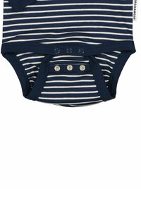 Navy och vit randig bomulls bodysuit med korta ärmar, tryckknappar i botten och en bekväm rund halsringning.