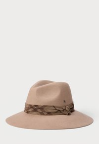 RIBBON-TRIM WOOL FELT FEDORA - Hut - taupe
