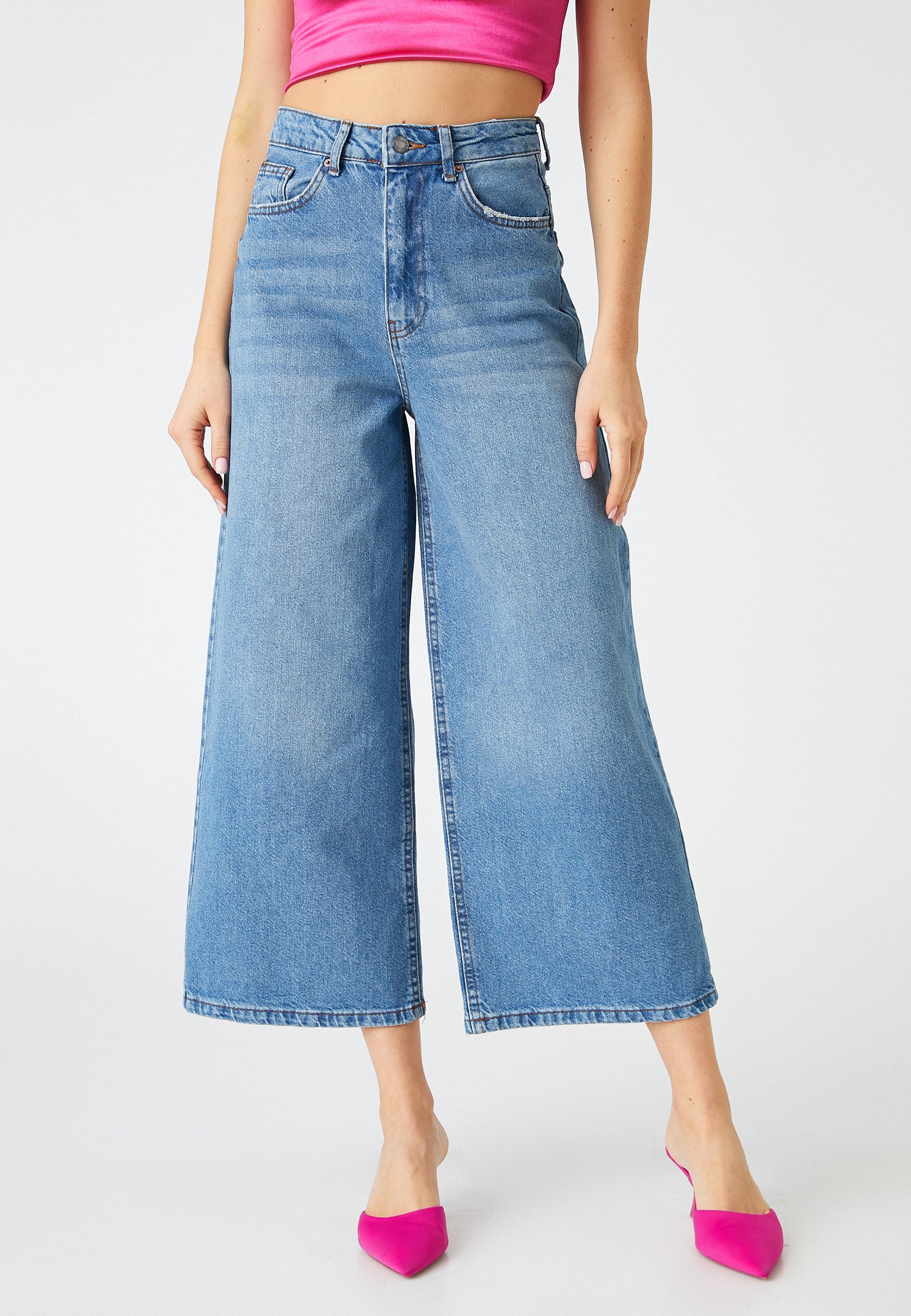 Koton CULOTTE SANDRA - Flared Jeans - mid indigo/blue denim - Zalando.de