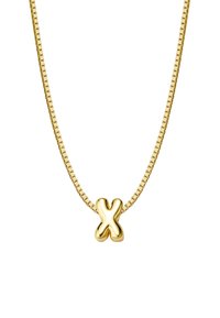 Zelta ķēdes kaklarota ar spīdīgu, stilizētu "X" piekari. Ķēde ir ar elegantu, kvadrāta saites dizainu un gludu apdari.