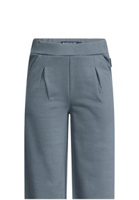 Grijze, geplooide broek met een wijdbenig ontwerp. Gemaakt van een zachte stof, voorzien van een comfortabele tailleband en discreet merklogo.