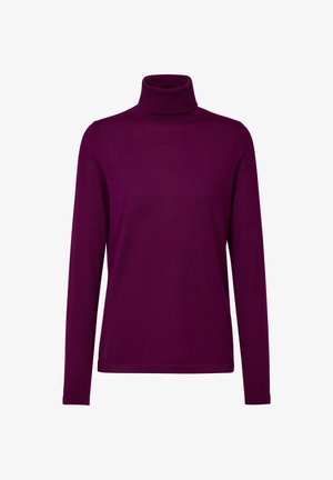Langsleeve turtleneck top in rijke paarse stof; gladde textuur met een slim fit ontwerp en hoge kraag. Geen patronen of extra accenten.