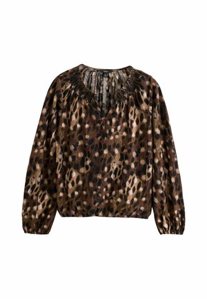 Next, REGULAR FIT - LONG SLEEVE NOTCH NECK TOP - Pluus - animal print