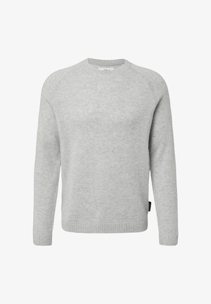 Maglione lavorato a maglia grigio chiaro con maniche lunghe, polsini, scollatura e orlo a coste, caratterizzato da un delicato motivo melangiato e da un piccolo etichetta laterale.