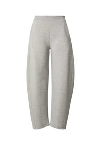 Grijze sweatpants gemaakt van zachte stof met een hoge elastische tailleband, ruime benen en zijnahts voor een ontspannen fit, die comfort en bewegingsvrijheid bieden.
